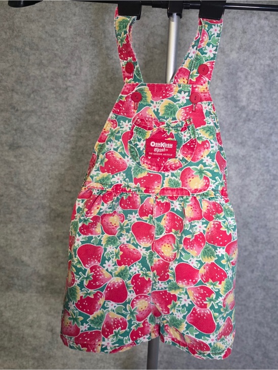 OshKosh B'gosh Other - OshKosh B'gosh Strawberry Print Shortalls Rare 100% Cotton Size 2T